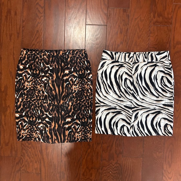 2 Skirts Talbots Ann Taylor LOFT Animal Print Abstract Pattern Black White Tan - Picture 3 of 10